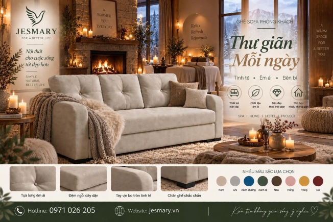 JESMARY  -  Xưởng Sản Xuất Ghế Sofa Chữ L Đối Xứng (Sofa Sectional) Tiêu Chuẩn JESMARY: Giải Pháp Quây Quần Hoàn Hảo Cho Không Gian Lớn