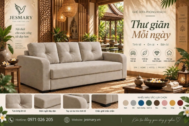 JESMARY   -  Xưởng Sản Xuất Ghế Sofa Giường (Sofa Bed) Tiêu Chuẩn JESMARY: Giải Pháp Đa Năng Cho Căn Hộ Hiện Đại